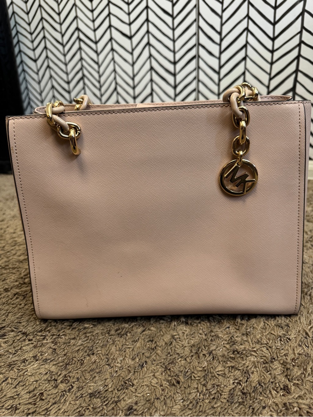 Michael Kors Blush Saffiano Shoulder Tote with Gold Hardware
